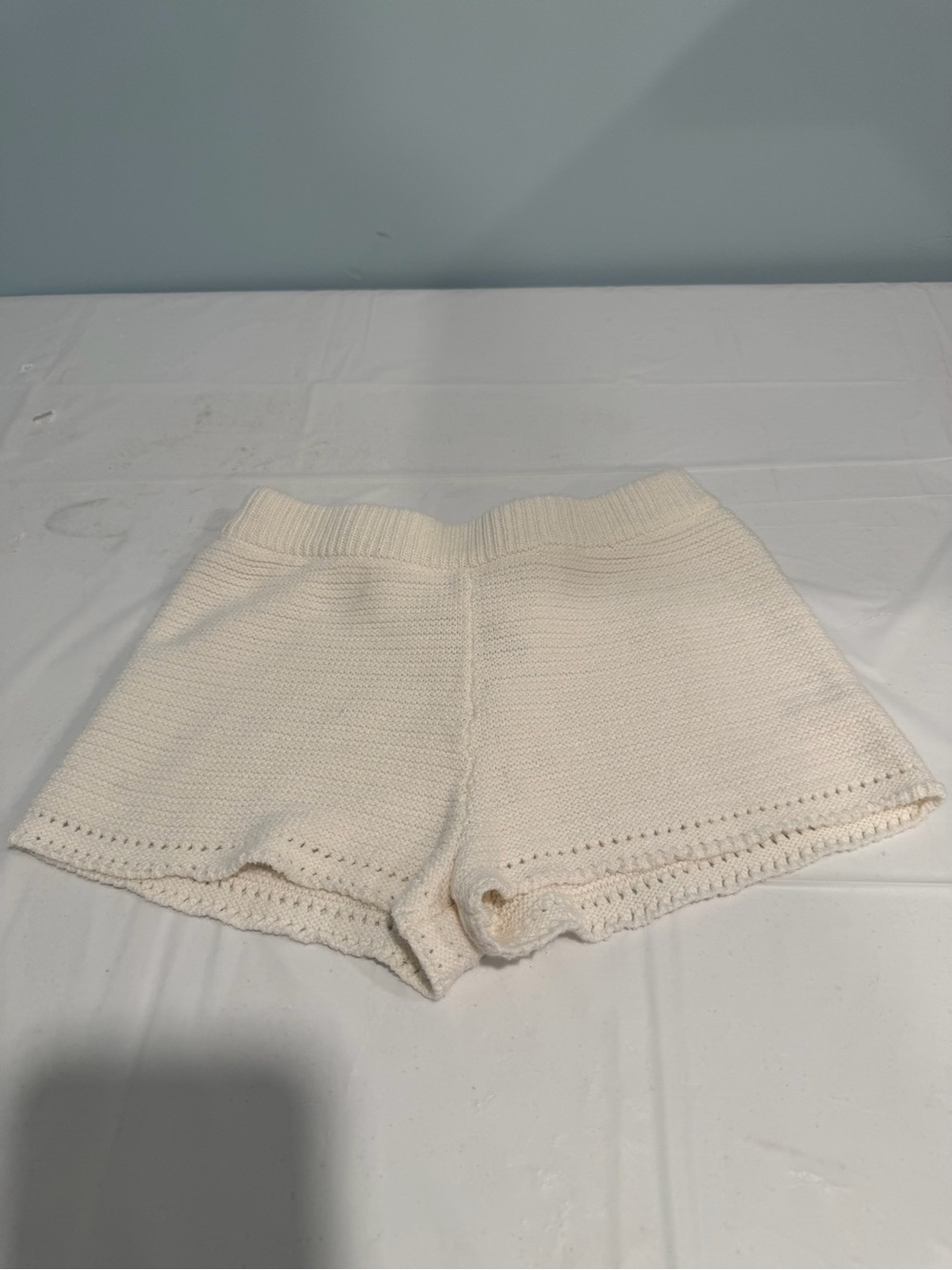 Cat & Jack Off-White Knit High-Waist Crochet-Trim Shorts